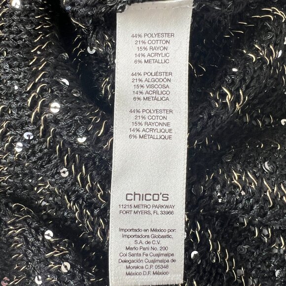 NWT Chico’s Black Gold Sparkle Stripe Lindsey Pullover Sweater Large Reg. $109 - Picture 7 of 9